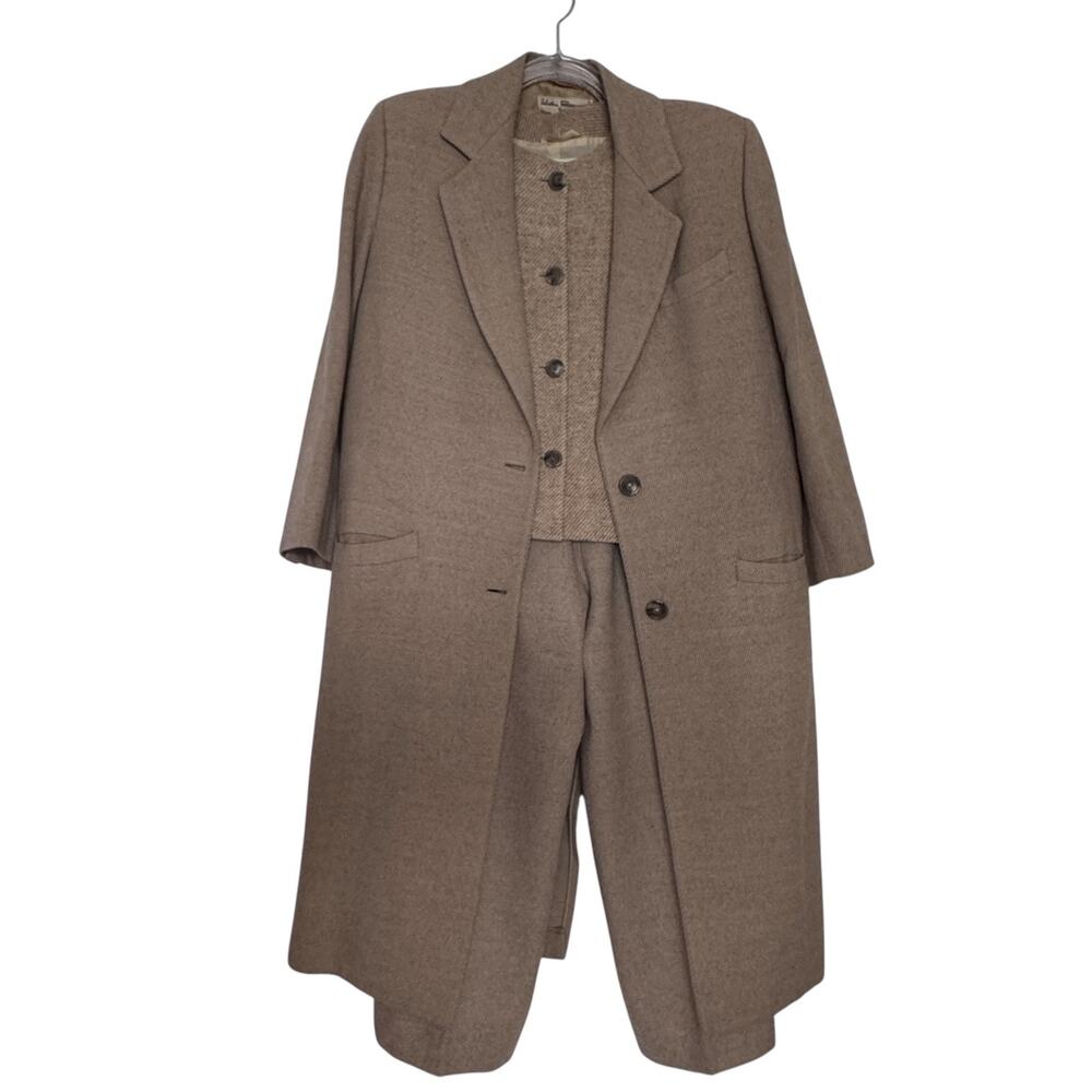 1980s Salvatore Ferragamo Wool Alpaca 3 Piece Suit Set Camel Made Italy Medium - Picture 3 of 16